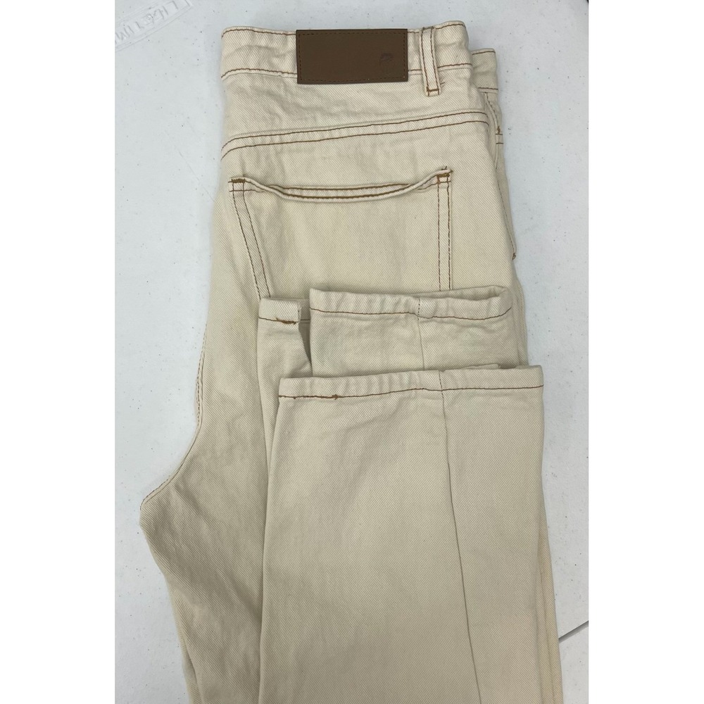 Nasty Gal High Waist Straight Leg Pants Womens 6 Beige Front Seam Split Hem Read - Picture 8 of 12